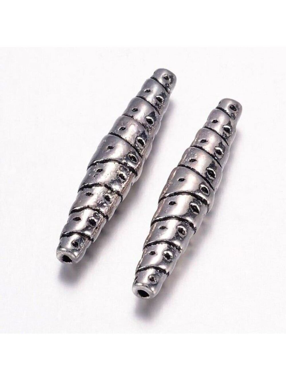 Antique Silver Edgy Gothic Style Dotted Tapered Slim Oval 25mm Long Pewter Beads